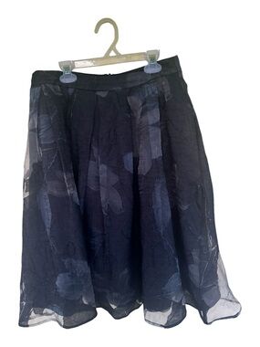 ASTR The Label Sheer Organza Shadow Floral Pleated Midi Skirt Black Gray Size L